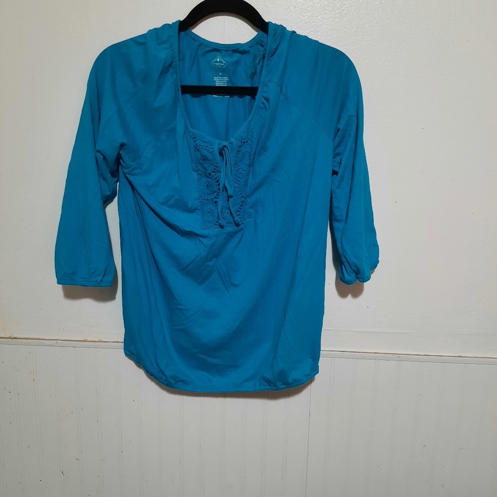 Womens aqua shirt,top st John's Bay size M 3/4 sleeve
